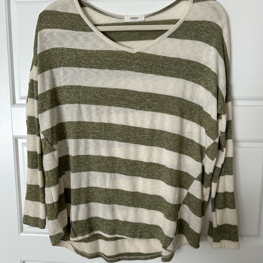 Green and Cream Long Sleeve Relaxed Sweater